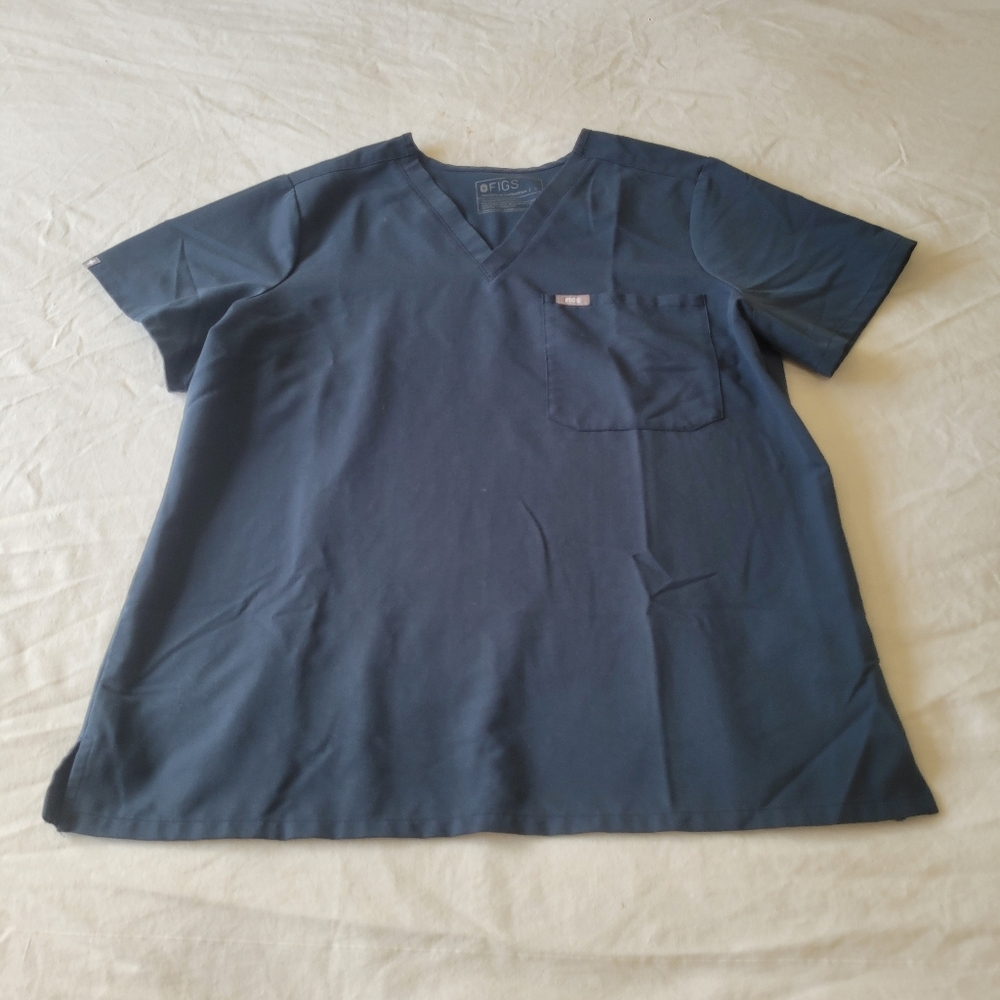 FIGS Catarina Womens Scrubs One Pocket Top Sz Large Dark Blue Gray Medical Nurse